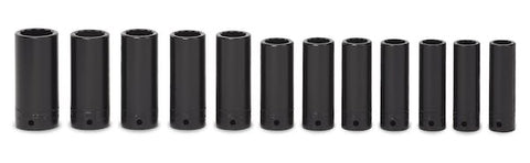 Juego de vasos de impacto profundo Flank Drive® métricos de 12 puntas con accionamiento de 1/2" (15-25 y 27 mm) de 12 piezas