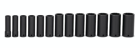 Juego de vasos de impacto profundo SAE Flank Drive® de 13 piezas con accionamiento de 1/2" y 12 puntas (1/2-1-1/4")