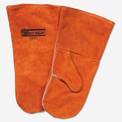 Manoplas de soldadura de piel de vacuno con serraje lateral, talla estándar, color rojizo