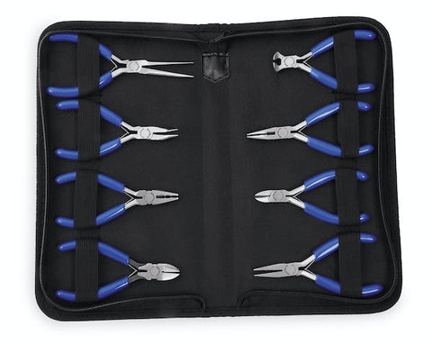 Juego de alicates y cortadores en miniatura con agarre de vinilo de 8 piezas (Blue-Point®)