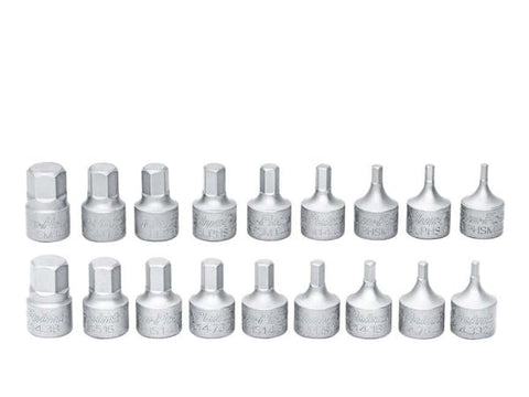 Juego de 18 piezas de dados con puntas hexagonales cortas métricas/SAE con accionamiento de 1/4" (Blue-Point®)