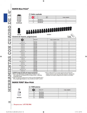 Dado cuadrado doble SAE de 8 puntas y 1/4" con cuadro de 1/4" (Blue-Point®)