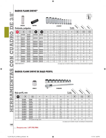 Dado profundo Flank Drive® de 3/4" SAE de 12 puntas con cuadro de 3/8"