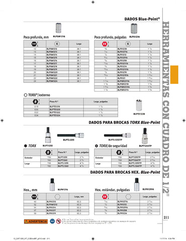 Destornillador de vaso estándar a prueba de manipulaciones TORX® T60 con accionamiento de 1/2" (Blue-Point®)