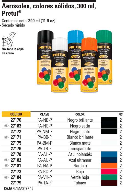 Pintura e/aerosol,blanco brillante,bote esbelto,400ml,Pretul, Colores  Estándar, 27171