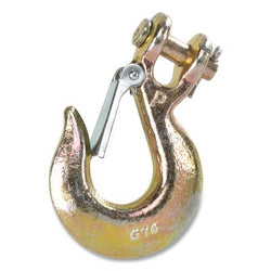 Gancho deslizante de horquilla con pestillo G70 para transporte, cadena de 5/8 in, zinc amarillo, capacidad de 15800 lb
