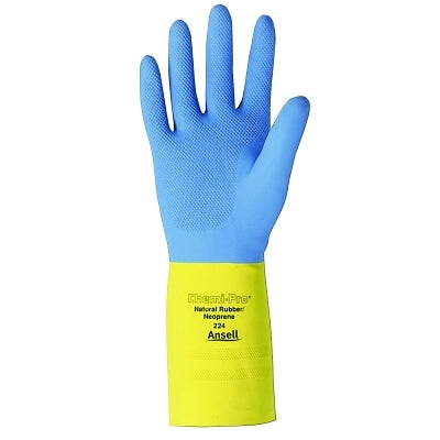 Guantes de neopreno AlphaTec® 87-224, forro de algodón flocado, talla 8, amarillo/azul