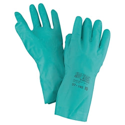 Nitrile gloves 37-145, gauntlet cuffs, unlined, size 10, green, 11 mil
