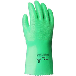 Reinforced nitrile gloves, 30.5 cm (12"), gauntlet cuffs, interlock knit cotton lining, size 7, green