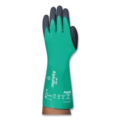 Guantes resistentes a productos químicos AlphaTec® 58-005 con revestimiento de nitrilo/neopreno, talla 10, color verde