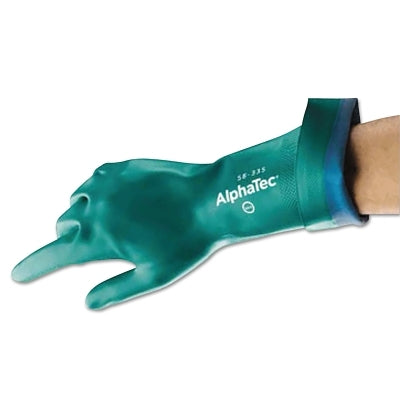 AQUADRI™ 58-335 Heavy Duty Nitrile Gloves, Gauntlet Cuffs, Soft Foam Lining, Size 9, Green