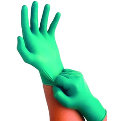 Disposable nitrile gloves, powder-free, 6.3 mil fingertips/4.7 mil palm, small, green