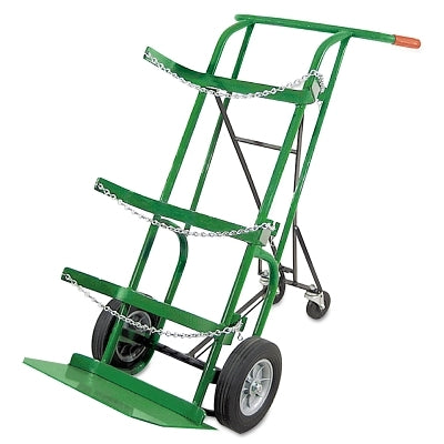 Retractable delivery trolley with two cylinders, 122 cm high x 53 cm wide, 25 cm pneumatic wheels and 10 cm rubber swivel casters
