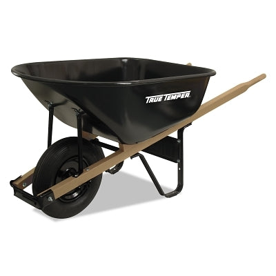 Medium Duty Steel Wheelbarrow, 6 Cubic Feet, 1 2-Ply Tire, Black
