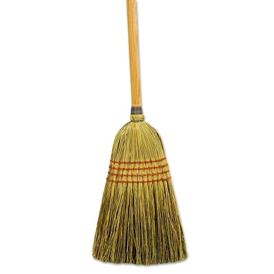 Cleaning broom, mixed fiber bristles, 55-inch wooden handle, natural color