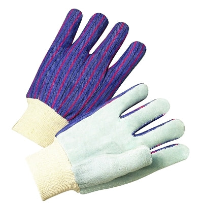 Guantes de algodón con palma de cuero tejido, para hombre, piel de vaca, gris perla, dorso a rayas