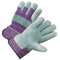 Large, pearl gray canvas gloves with cowhide palm.