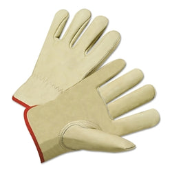 Standard grain cowhide driving gloves, large, unlined, tan