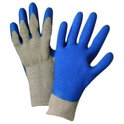 Large, blue/grey latex-coated gloves