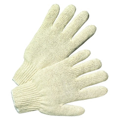 Seamless yarn knit gloves, gauge 7, standard weight, large, knit cuffs, natural color