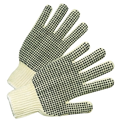 Guantes de punto de hilo sin costuras de peso medio con agarre de puntos de PVC de un solo lado para hombre, puños de punto, puntos de PVC blanco natural/negro