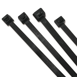 UV-stabilized cable tie, 50 lb tensile strength, 7.6 in long, black, 100 units per box