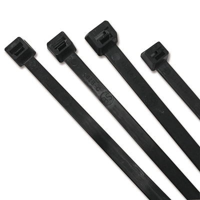 Brida para cables estabilizada contra rayos UV, resistencia a la tracción de 175 lb, 48 pulgadas de largo, negra, 50 unidades por paquete