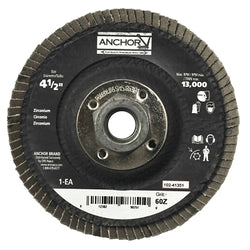 High-density flap abrasive disc, 4-1/2 in. diameter, 40 grit, 7/8 in. arbor, 12,000 RPM, type 27