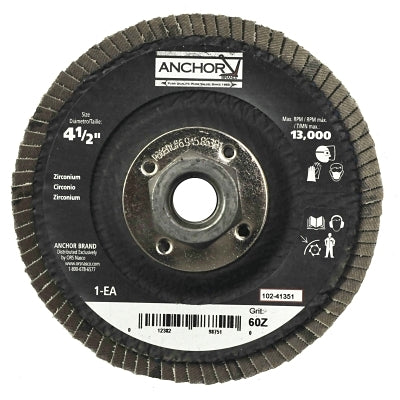 Disco abrasivo de láminas de alta densidad, 4-1/2 pulg. de diámetro, grano 40, eje de 7/8 pulg., 12 000 RPM, tipo 27