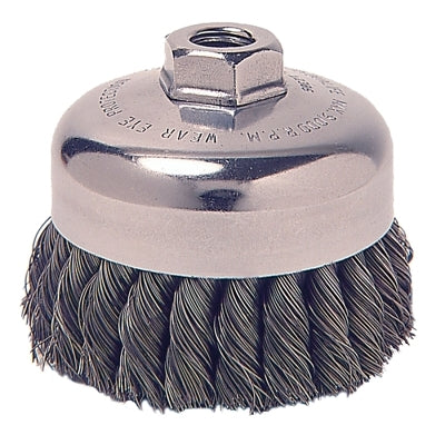Cepillos de copa de nudo resistentes, 6" de diámetro, alambre de acero inoxidable de 0,023"