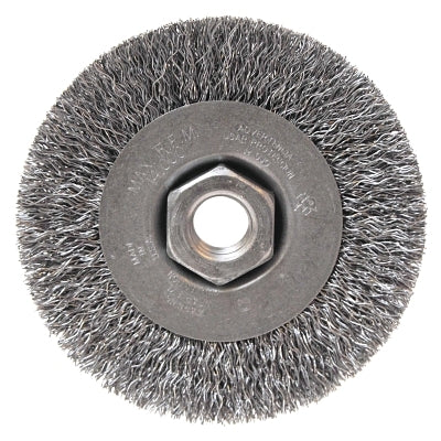 Cepillo de rueda ondulado de uso liviano, 6 de diámetro x 1/2 de ancho, acero al carbono 0,014, 5/8 pulg. - 1/2 pulg.