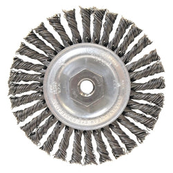 Cepillo de rueda de cuentas de cara estrecha, 4 de diámetro x 3/16 de ancho, acero al carbono 0,02, 3/8 - 24