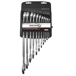 Combination wrench set, 11 pieces, 12 bits, SAE