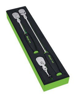 Juego de trinquete de cabeza flexible con agarre suave y tecnología Dual 80® con accionamiento de 1/4" de 3 piezas con organización PRO-FI™ (verde)