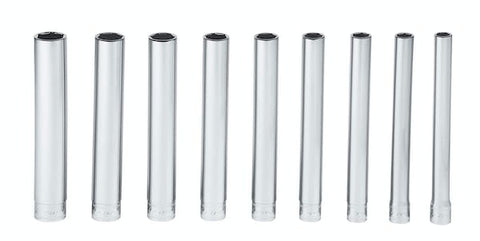 Juego de dados extraprofundos métricos Flank Drive® de 6 puntas y cuadro de 1/4" de 9 piezas