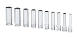 Juego de vasos extraprofundos SAE Flank Drive® de 6 puntas y cuadro de 1/4" (3/16–9/16") de 10 piezas