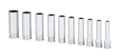 Juego de vasos extraprofundos SAE Flank Drive® de 6 puntas y cuadro de 1/4" (3/16–9/16") de 10 piezas