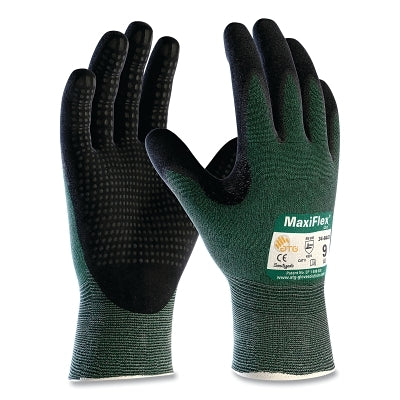 Guantes premium MaxiFlex® Cut™ de ATG® con revestimiento de nitrilo, palma con micropuntos, talla XXXL, color negro/verde
