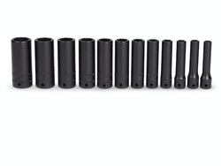 Juego de vasos de impacto profundo Flank Drive® métricos de 6 puntas con accionamiento de 1/4" (5-15 mm) de 12 piezas