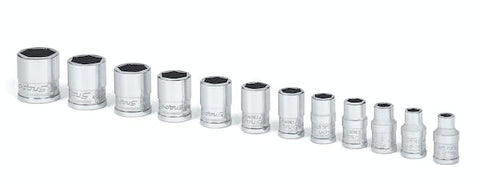 Juego de dados semiprofundos Xtra métricos Flank Drive® de 6 puntas con cuadro de 1/4" (5–15 mm) de 12 piezas