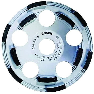 5 in. double row diamond cup disc, 7/8 in. arbor, grit, 12,200 rpm