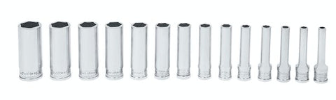 Juego de dados Xtra profundos Flank Drive® métricos de 6 puntas con cuadro de 1/4" (4–15 mm) de 14 piezas