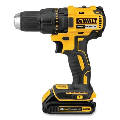 Taladro/destornillador inalámbrico, 20 V MÁX.* XR® sin escobillas, mandril de 1/2 pulg., kit, incluye baterías DCD800/1,7 Ah, cargador, gancho para cinturón y bolsa.