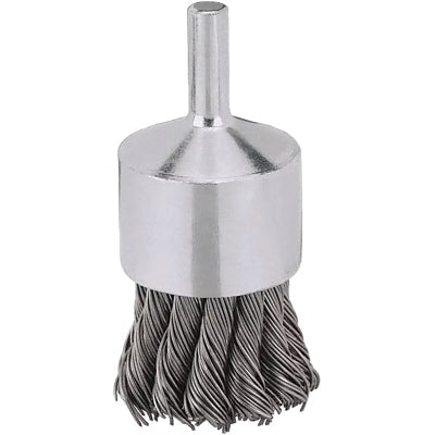Cepillo de extremo, XP, alambre de nudo inoxidable, 1 pulg. de diámetro, eje de 1/4 pulg., 20 000 RPM