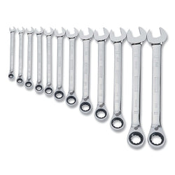 Ratchet combination wrench set, 12 pieces, metric system, opening size from 8 mm to 19 mm