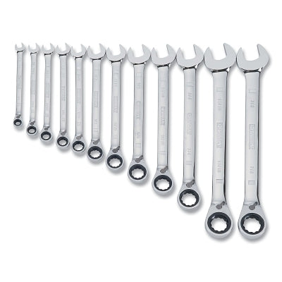 Ratchet combination wrench set, 12 pieces, metric system, opening size from 8 mm to 19 mm