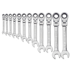 12-piece metric flexible head ratchet wrench set, 8-19 mm