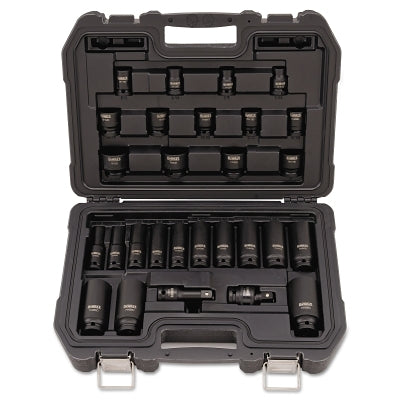 Standard and deep impact socket sets, 28 pieces, 1/2 in. drive, 6 points, SAE