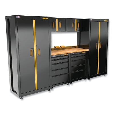 Conjunto de almacenamiento de 7 piezas, 126 pulgadas de ancho, gabinetes de base de 2 puertas y 5 cajones, cubierta de madera