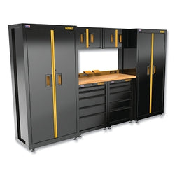 Conjunto de almacenamiento, 7 piezas, 126 pulgadas de ancho, 2 gabinetes de base de 2 puertas, cubierta de madera